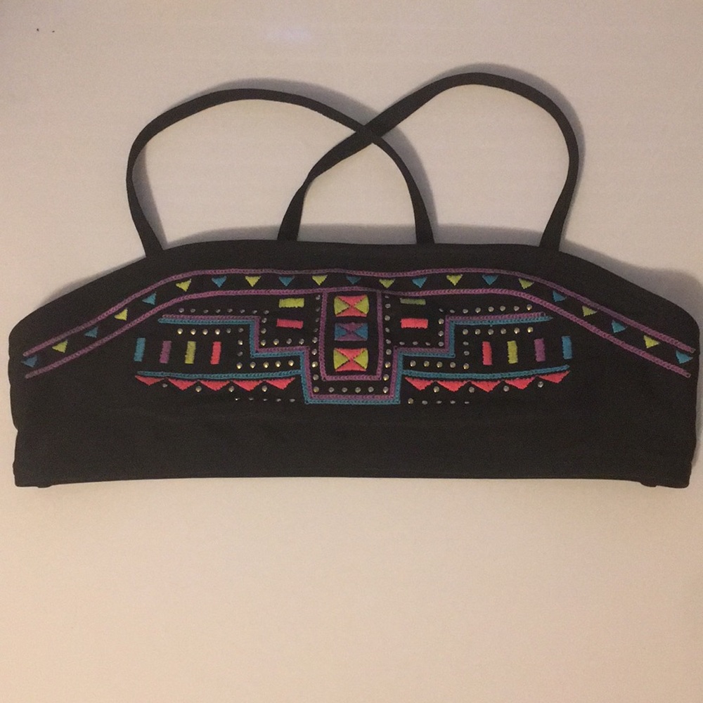 Girls Size 7/8  black  embroidered Bikini top